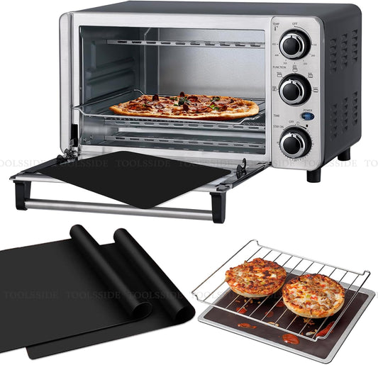 TOOLSSIDE 100% Non-Stick Toaster Oven Liner 2 PACK - 11" X 9" Oven Liners for Bottom of Oven, Great Oven Mat, Teflon Liner for Toaster Ovens, Dishwasher Safe, Best Oven Mat for Bottom of Oven