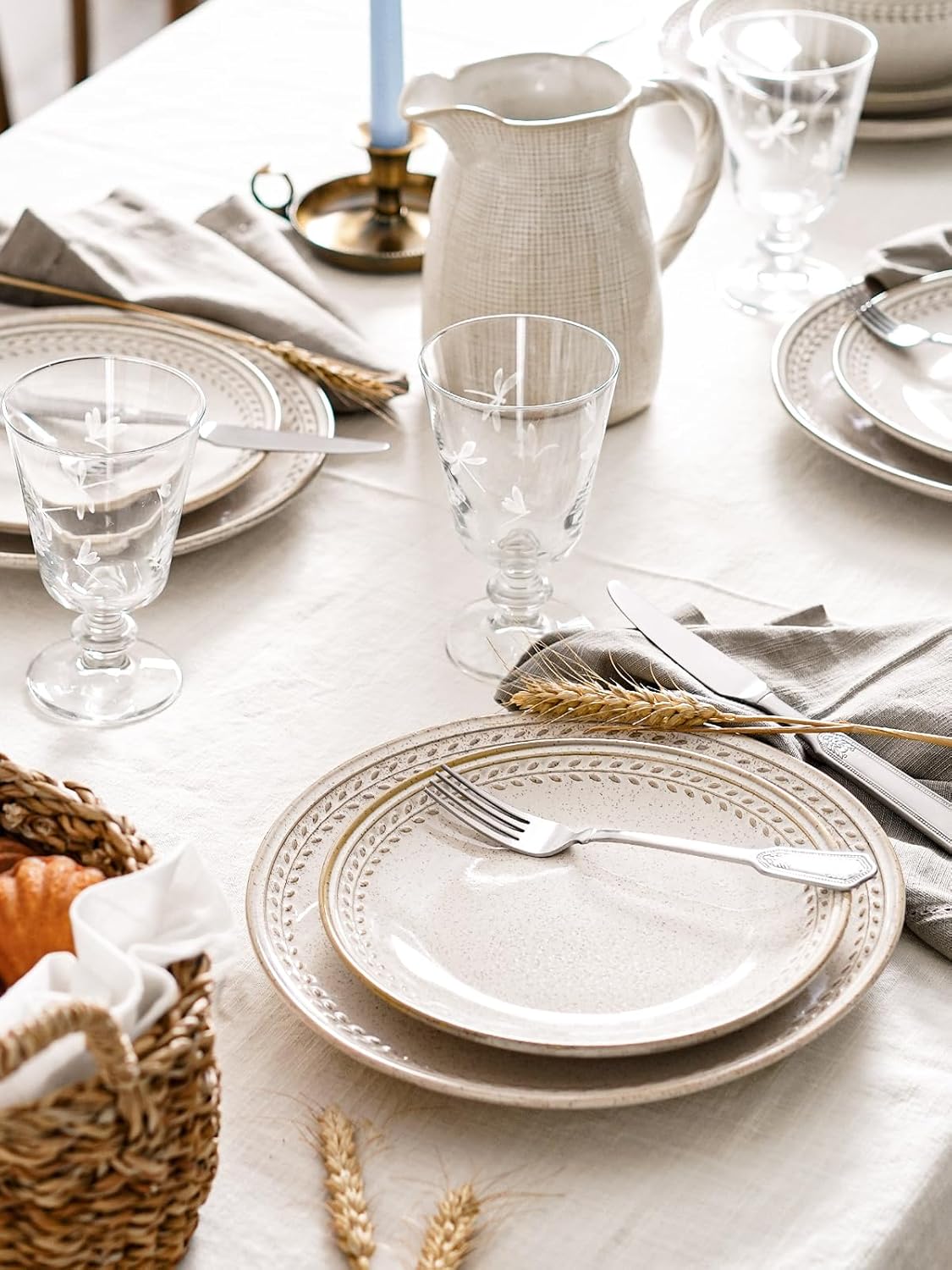 LE TAUCI Dinnerware Sets for 4, 12 Piece Ceramic Dish Set with Plates and Bowls | Oven/Dishwasher/Microwave Safe | Ideal for Housewarming | Reactive Beige (10" Plate+8" Dish+27oz Bowl)