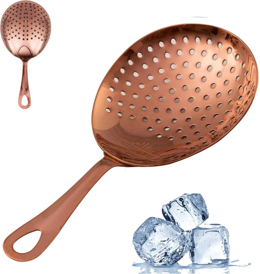 A Bar Above Antique Copper Julep Strainer, 304 Stainless Steel Cocktail Strainer with Rounded Handle, Bartender Tool for Mixing Glasses and Shakers, Professional Bar Accessory for Home or Bar Use