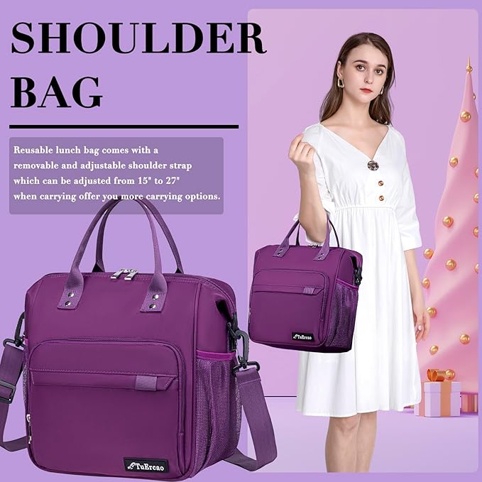 Purple Lunch Box for Women Insulated Lunch Bag Fits Bento Boxes, Snack and Foods, Ladies Lunch Tote Bag for Mother Mom Sister Friend Wife Her