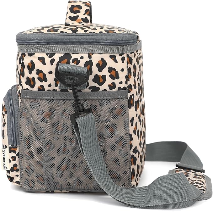 Insulated Lunch Bag for Adult/Women/Men, Reusable Lunch Box Cooler Soft Leakproof Tote, Thermal Meal Prep Lunch Pail with Adjustable Shoulder Strap for Picnic/School/Travel/Office, Leopard