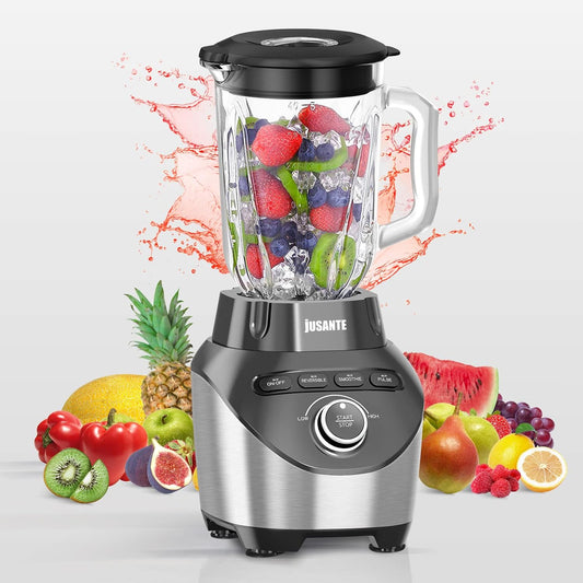 Blender with 64 oz Glass Jar - 1200W High Speed Juicer Blender for Smoothies, Shakes & Frozen Drinks (Black)