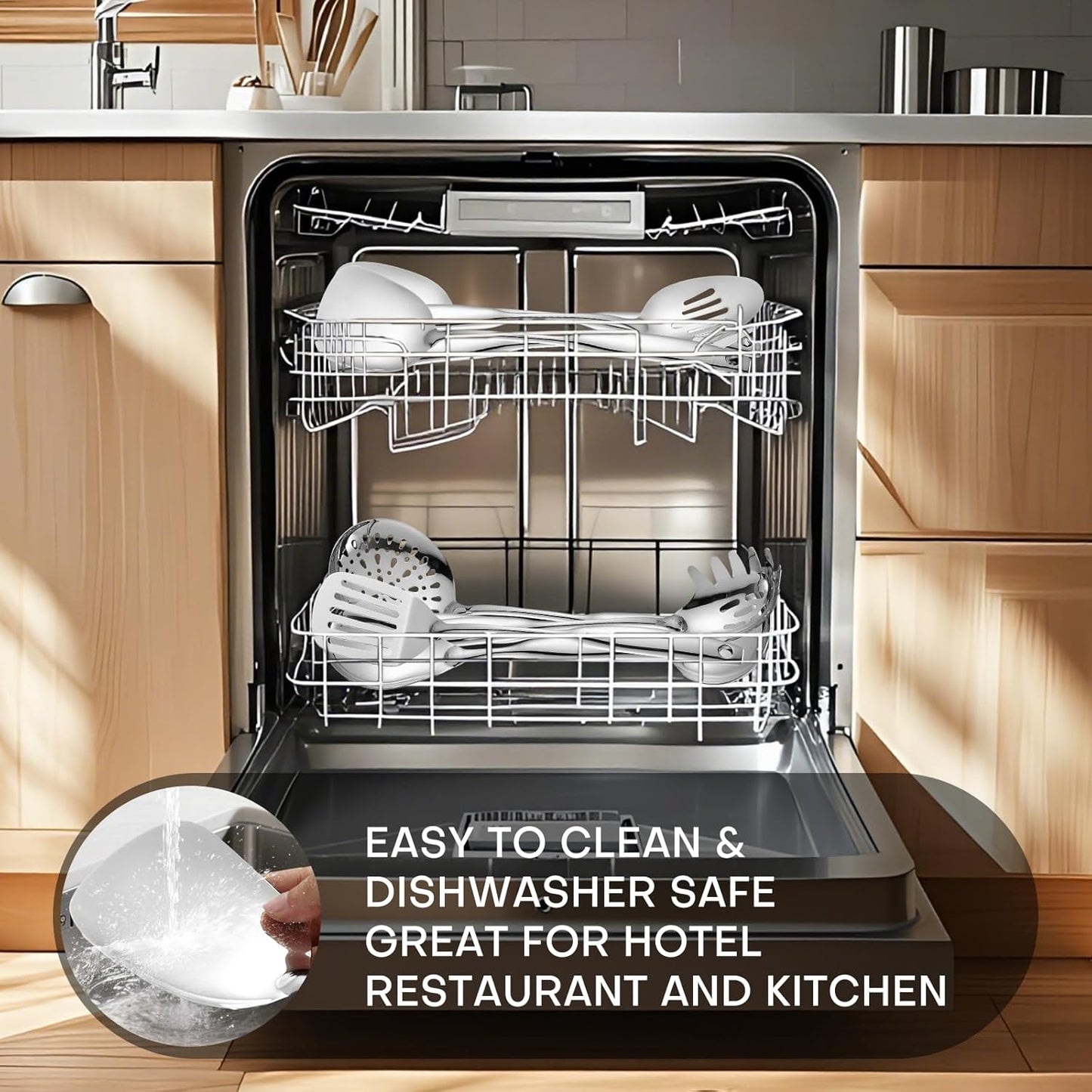 Lazycorner 304 Stainless Steel Kitchen Utensils Set 9-Piece Polished Mirror Finish Cooking Spoons, Slotted Spoon, Turner, Spatula, Pasta Spoon– Dishwasher Safe, Rust-Resistant