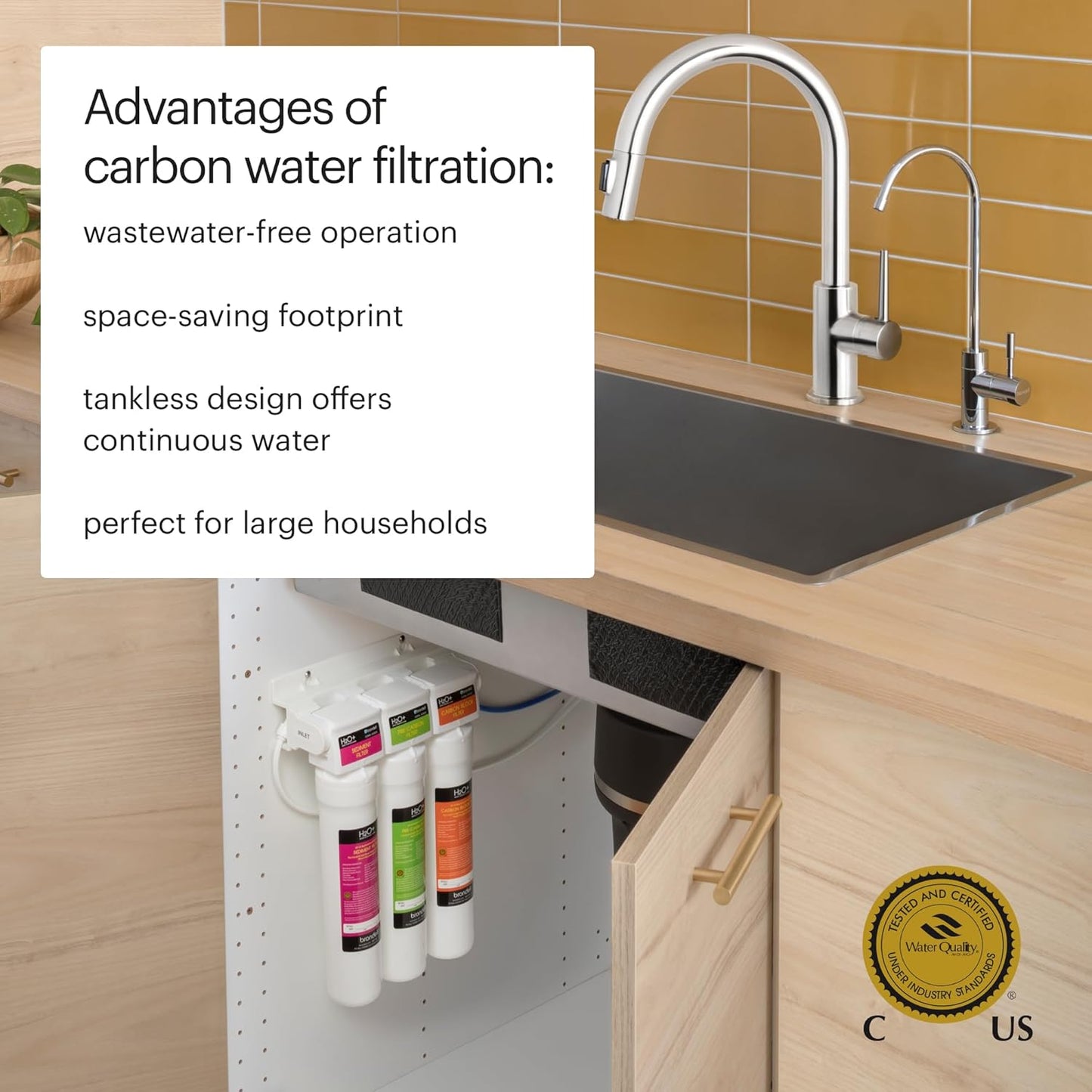 Brondell Coral UC300 Under Sink Water Filtration System – Reduces PFAS, Lead, & Chlorine in Drinking Water, Water Purifier with Designer Chrome Faucet – Quick Change Filter, WQA Gold Seal-Certified