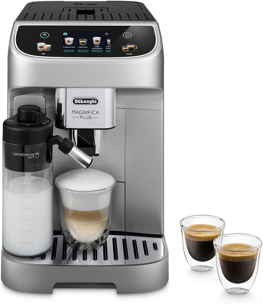 De'Longhi Magnifica Plus Fully Automatic Espresso Machine - Brew 18+ One Touch Coffee Recipes for up to 4 User Profiles, Automatic Milk Steam Wand & Built-in Grinder, Touchscreen Display