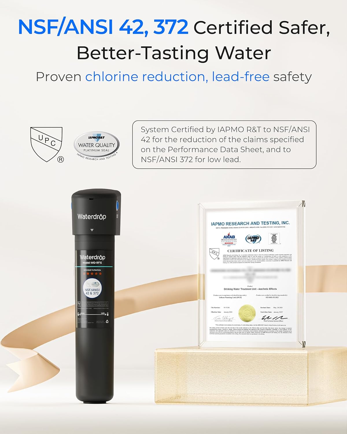 Waterdrop 17UB 3 Years Under Sink Water Filter, Under Sink Water Filtration System, NSF/ANSI 42 Certified, Reduces PFAS, PFOA/PFOS, Lead, Under Sink Water Filter with Faucet, 24K Gallons