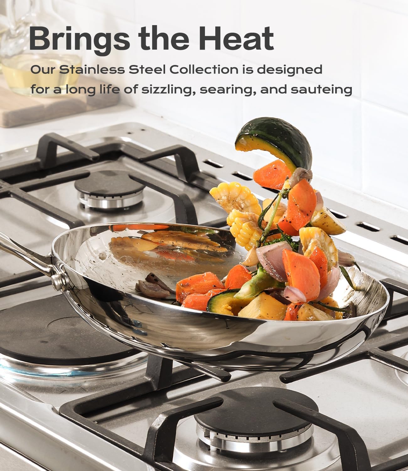 Stainless Steel 8 Inch Frying Pan Nonstick, Tri-ply Clad Base Non-toxic Skillets with Stainless Steel Lid, Fast and Even Heating Stay Cool Handles Induction Dishwasher & Oven Safe PFOA Free Cookware