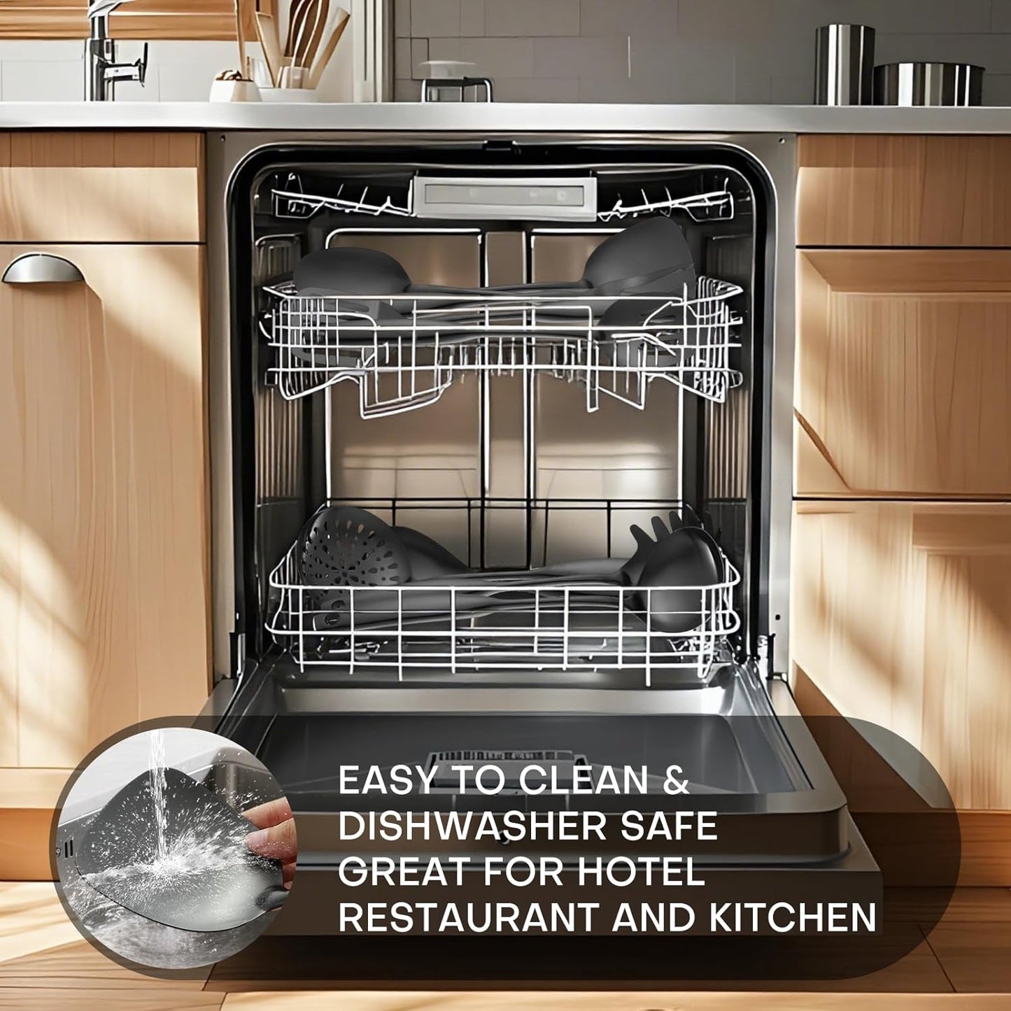 Lazycorner Kitchen Utensil Set 9-Piece Stainless Steel 304 Polished Mirror Finish Cooking Spoons, Slotted Spoon, Turner, Spatula, Pasta Spoon– Dishwasher Safe, Rust-Resistant