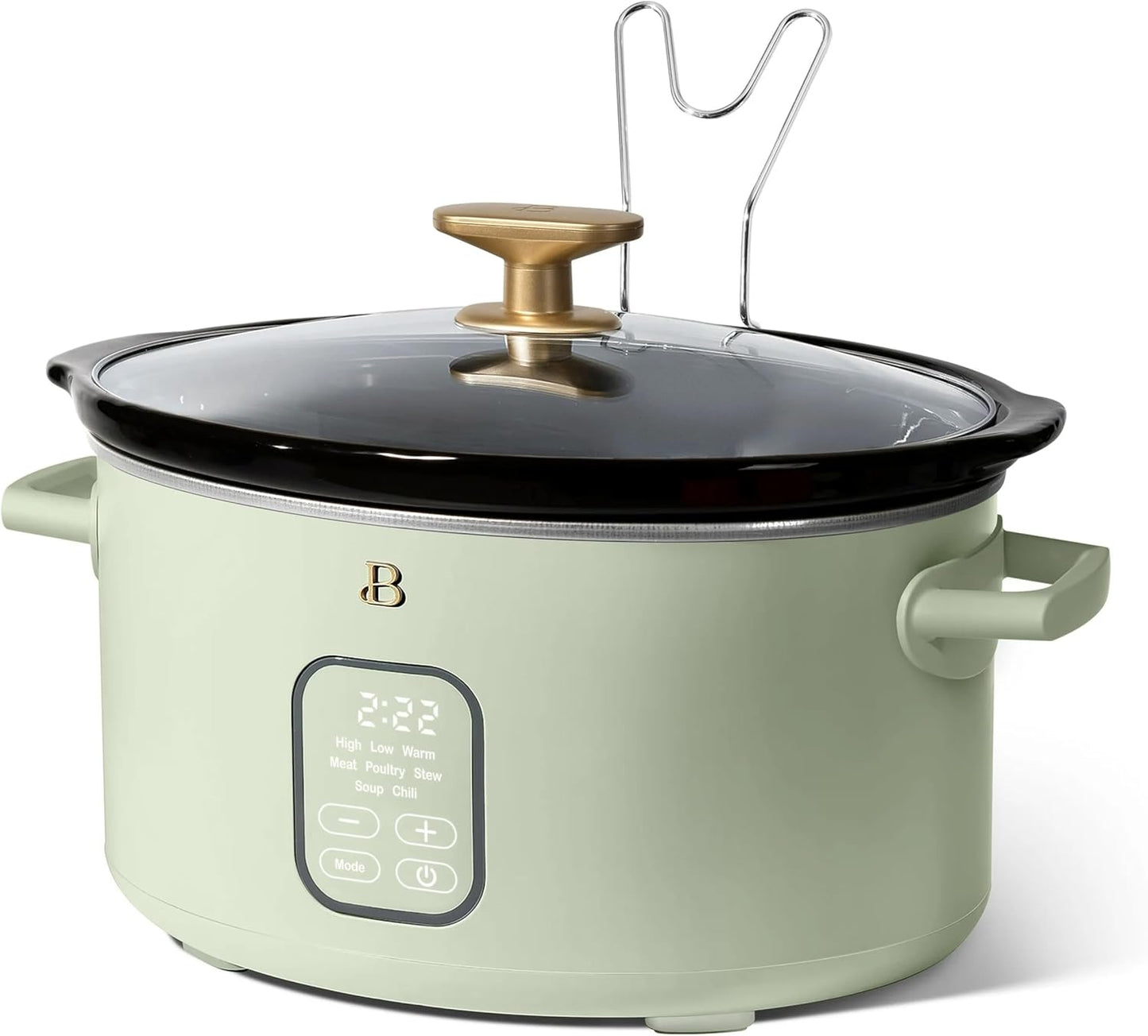 Beautiful 6 Qt Programmable Slow Cooker by Drew Barrymore - 5 Preset Cooking Functions, Digital Countdown Timer, Dishwasher-Safe Parts, and Cool-Touch Handles (Sage Green.)