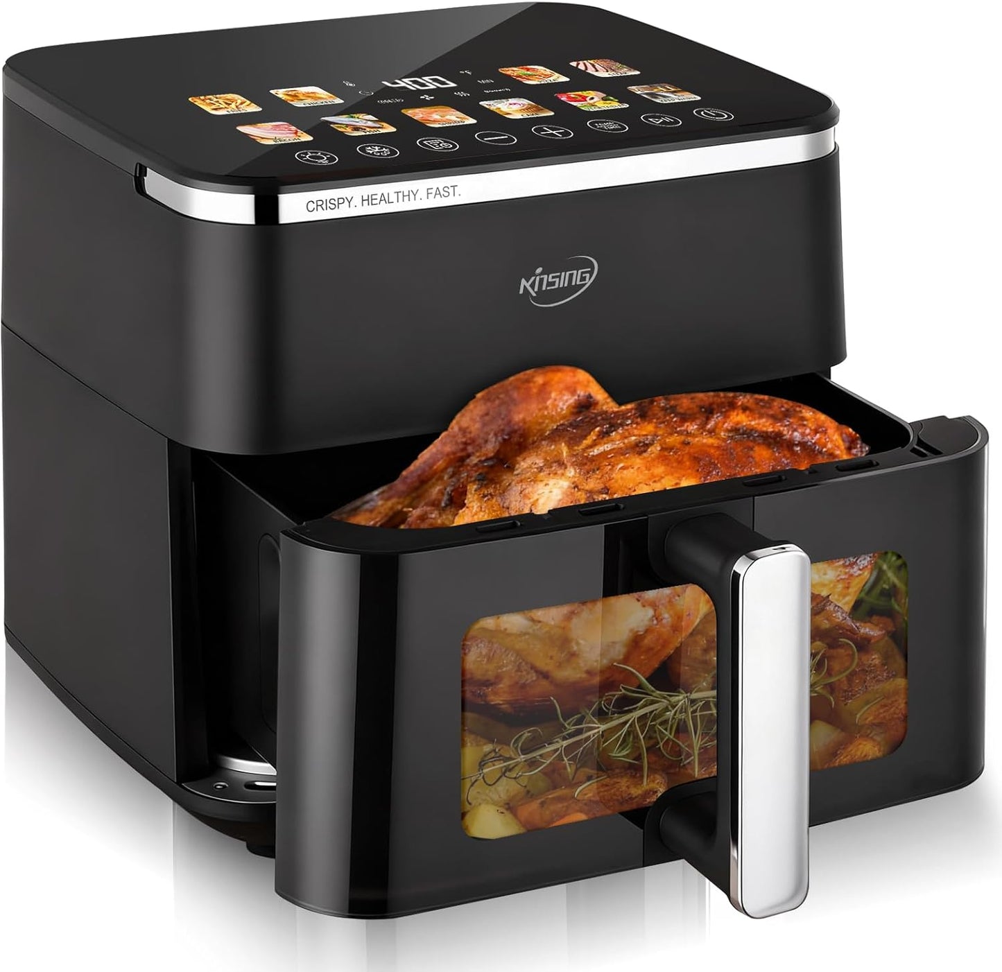 10.6 QT Oilless XL Large Air Fryer, 9 Presets & Keep Warm, Stainless Steel Inner Cavity, 400℉ Precise Temp Control, Shake Reminder, Square Non-Stick&Dishwasher Safe Basket,With Visible Window