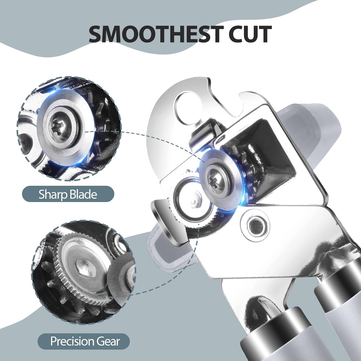 Can Opener Manual, Heavy Duty Handheld Strong Can Opener with Soft Touch Handle, Sharp Blade Smooth Edge, Can Openers with Multifunctional Bottle Opener, Lavender