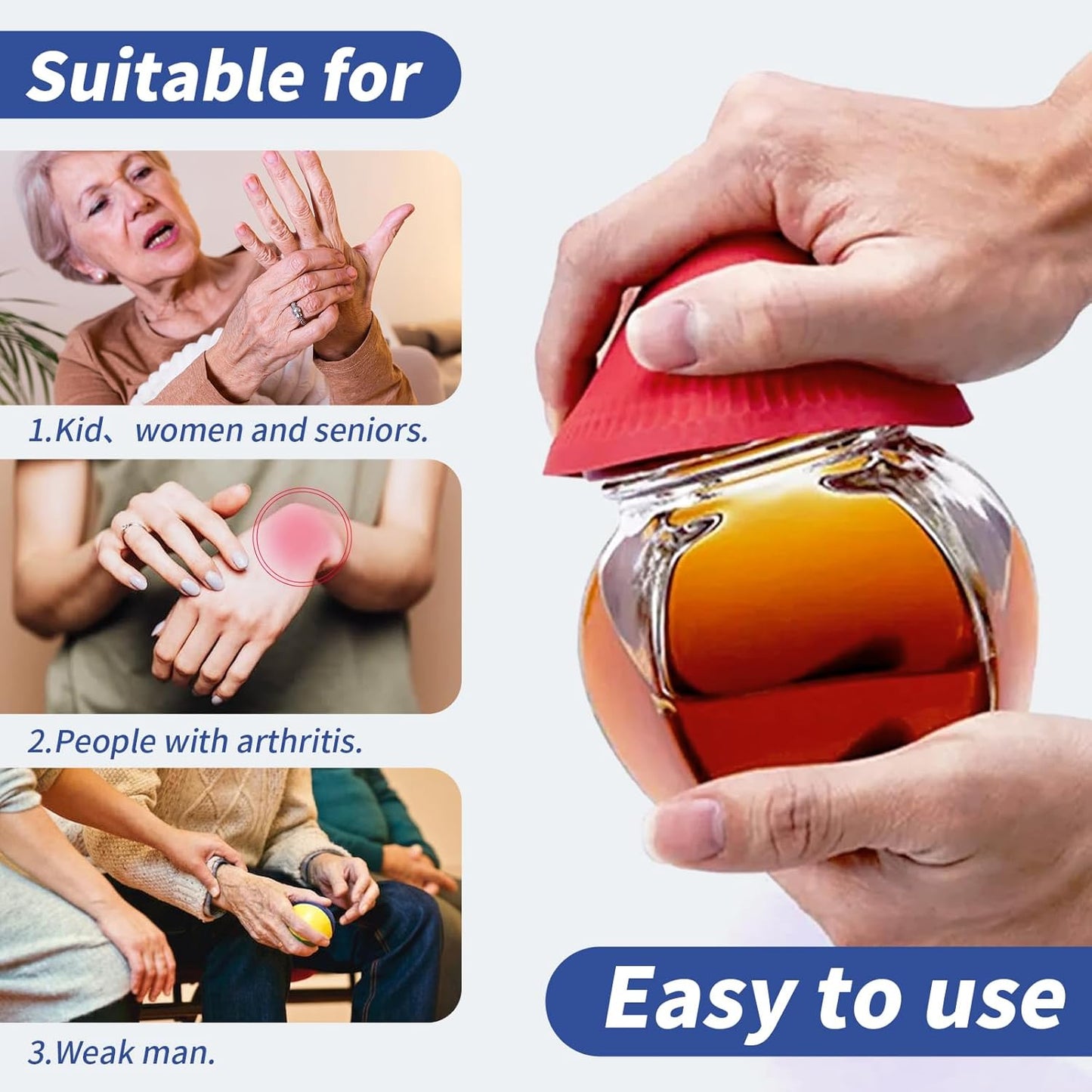 3PCS Jar Opener Gripper Pads - Rubber Jar Bottle Can Lids Opener, Kitchen Coasters for Seniors with Arthritis