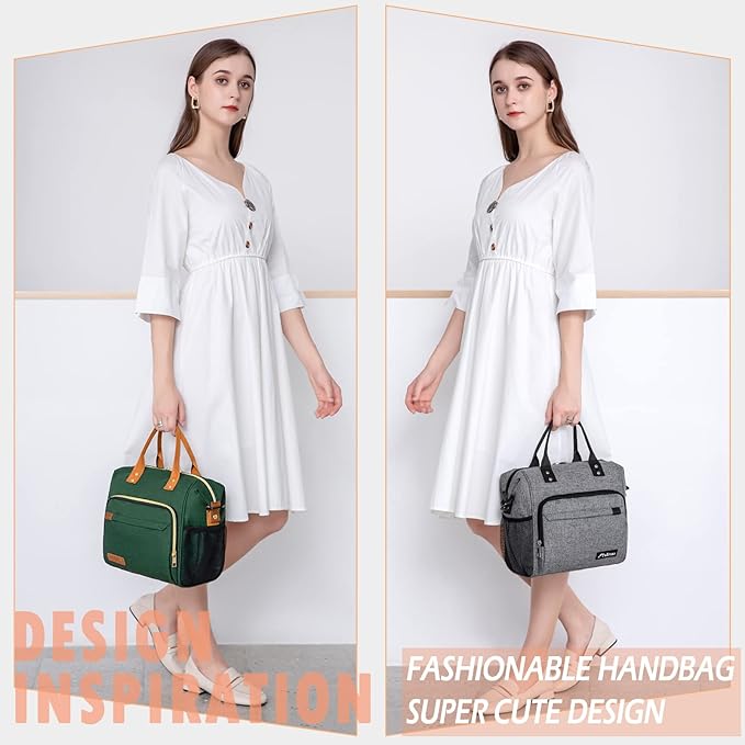 TuErCao Insulated Lunch Bag Adult Lunch Box for Women for Work Leakproof Soft Cooler for Beach Travel Picnic, Dark Green