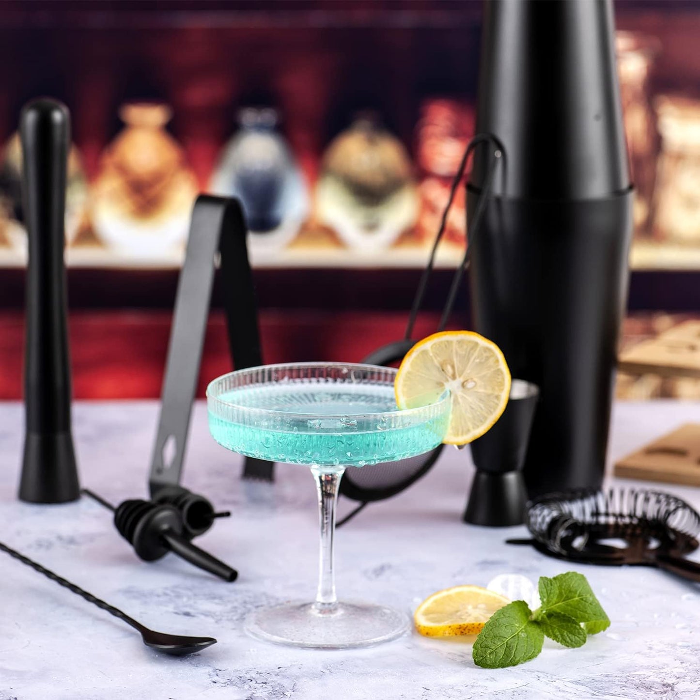 11Pcs-Cocktail Shaker Set Stainless Steel Bartending Kit 25oz Boston Shaker Bar Set Cocktail Mix Drink Making Kit Professional Bar and Home Drink Bar Tools for Bartender(Matte Black)