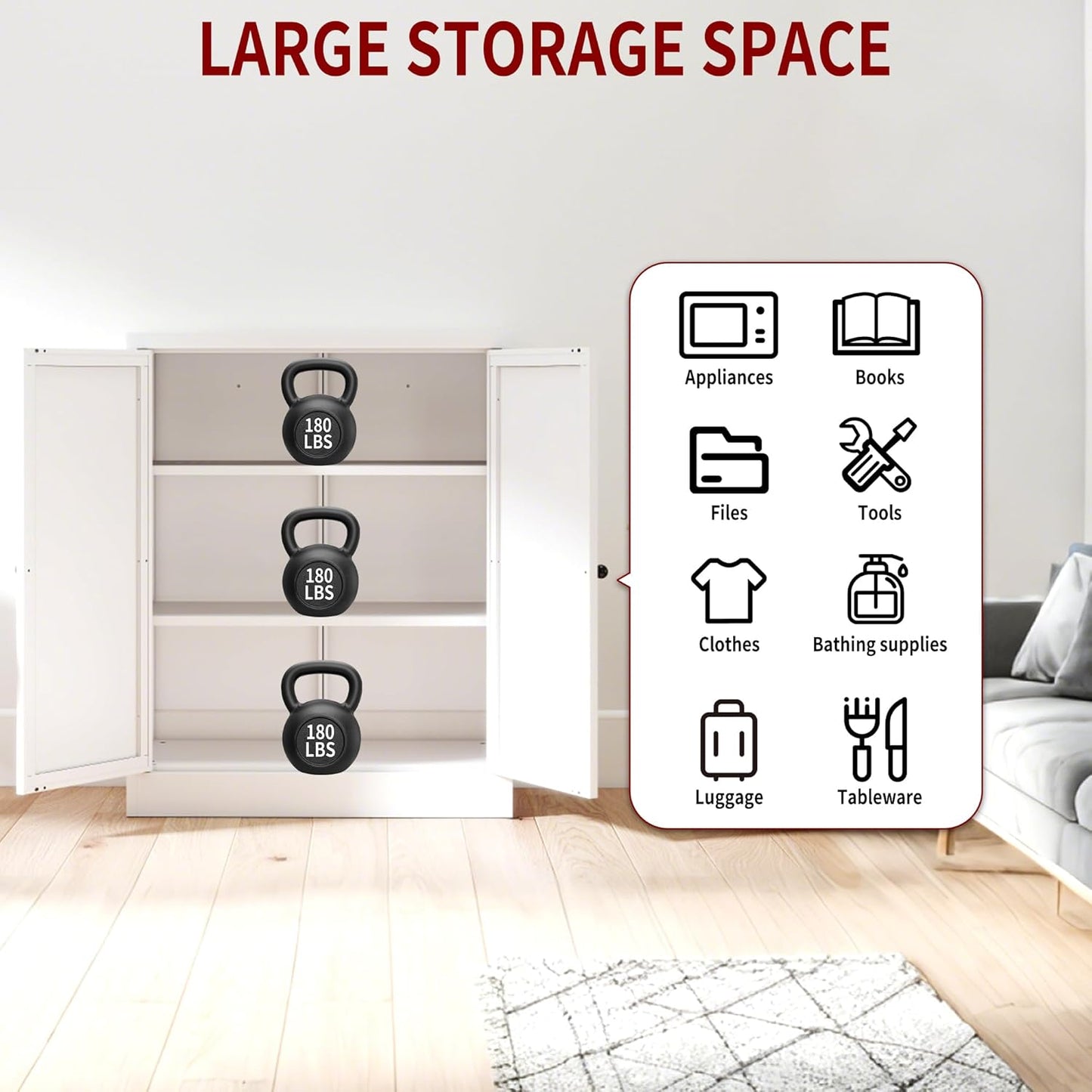 AQY Kitchen Pantry Cabinet,34.6" White Pantry Storage Cabinet with 2 Tier Adjustable Shelves and 2 Doors,Freestanding Cupboard,Metal Pantry Cabinets for Living Room Kitchen Assembly Required