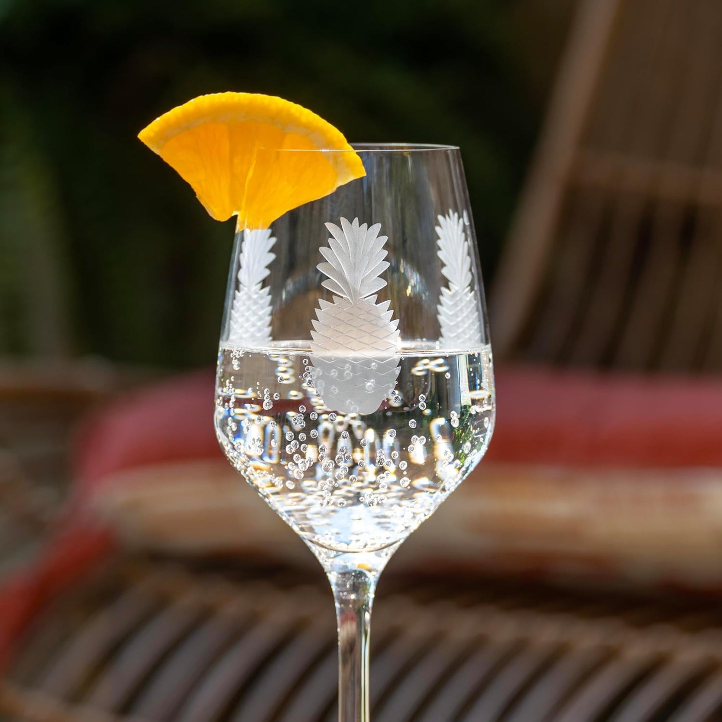 Rolf Glass Fresh Pineapple White Wine Glass | 10.75oz | Lead-Free and Diamond-Wheel Engraved | Engraved in the US | Tropical Glassware with Etched Pineapple Design | Set of 4