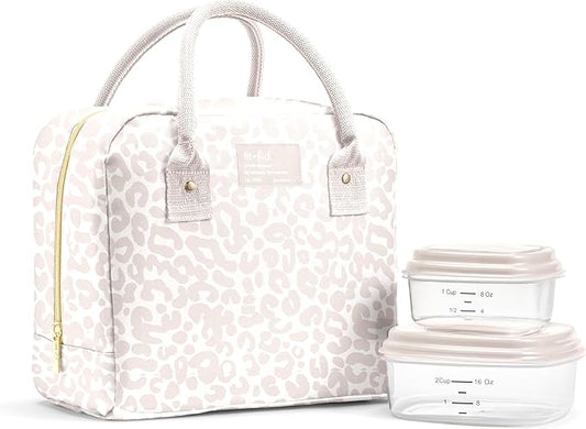 Fit & Fresh Lunch Bag For Women, Insulated Womens Lunch Bag For Work, Leakproof & Stain-Resistant Large Lunch Box For Women With Containers, Zipper Closure Bloomington Lunch Bag, Feline Fine Ivory