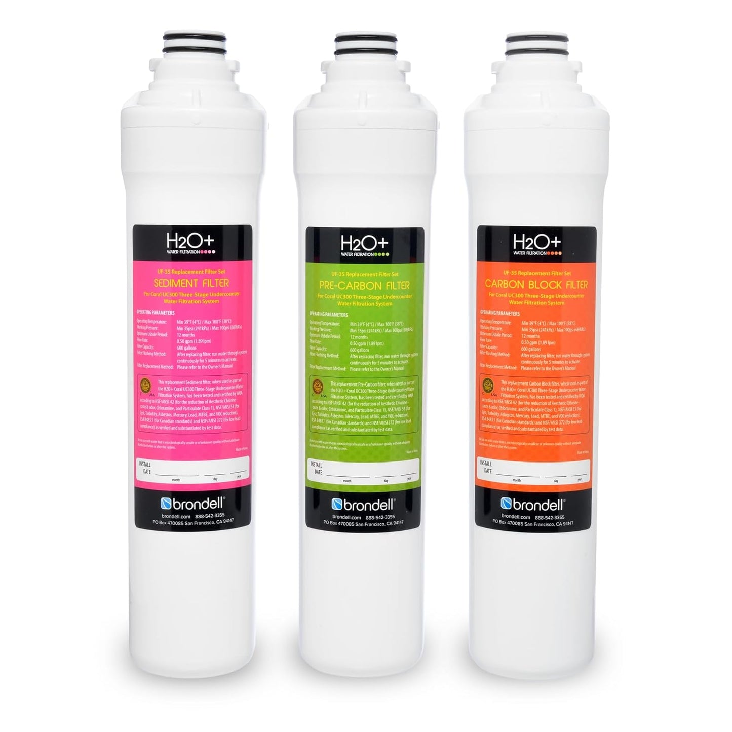 Brondell H2O+ Coral UC300 Three-Stage Undercounter Water Filtration System (UF-35 Replacement Filters)