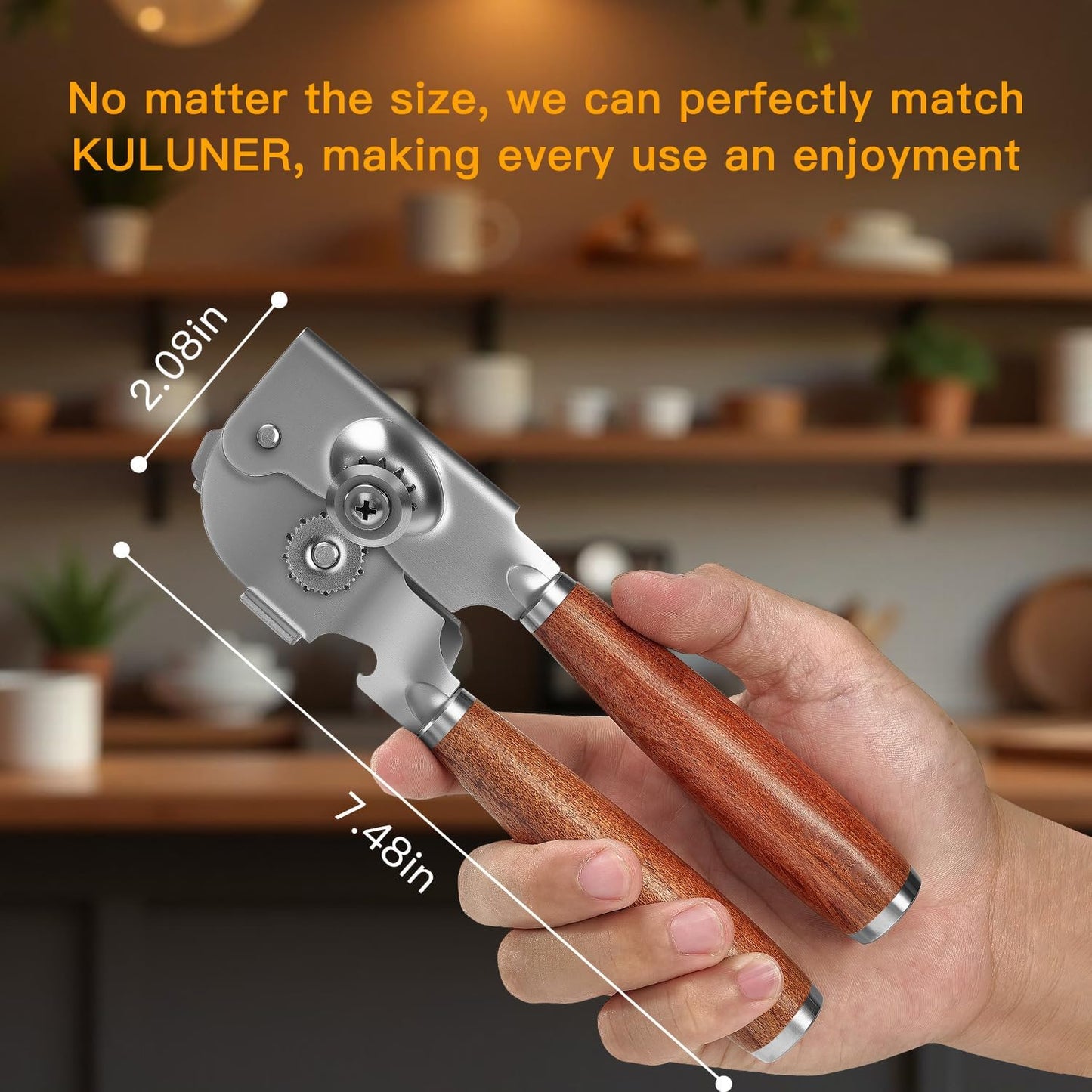 Upgraded Efficient Manual Can Opener - Selected Solid Wood Handle, Sharp and Smooth Blade Edge, Portable Design, Easy-Open Large Knob, Versatile for Various Bottle Caps（Rosewood）