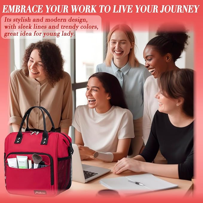 Red Lunch Box for Women for Work Insulated Lunch Bag for Female Adult, Fashion Ladies Lunch Tote Bag