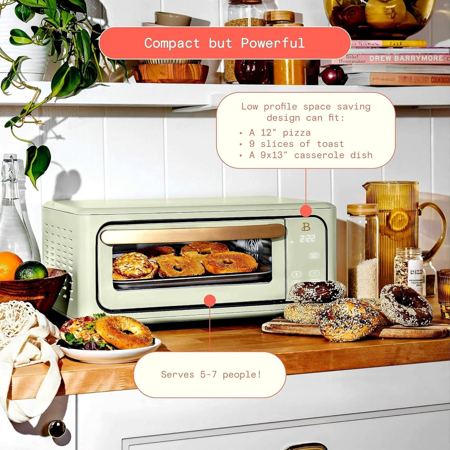 Beautiful Infrared Air Fryer Toaster Oven Combo - 10-in-1 Countertop Convection Oven with Air Fry, Bake, Pizza, Toast & Dehydrate Functions - 1800W Stainless Steel Kitchen Appliance (Sage Green)