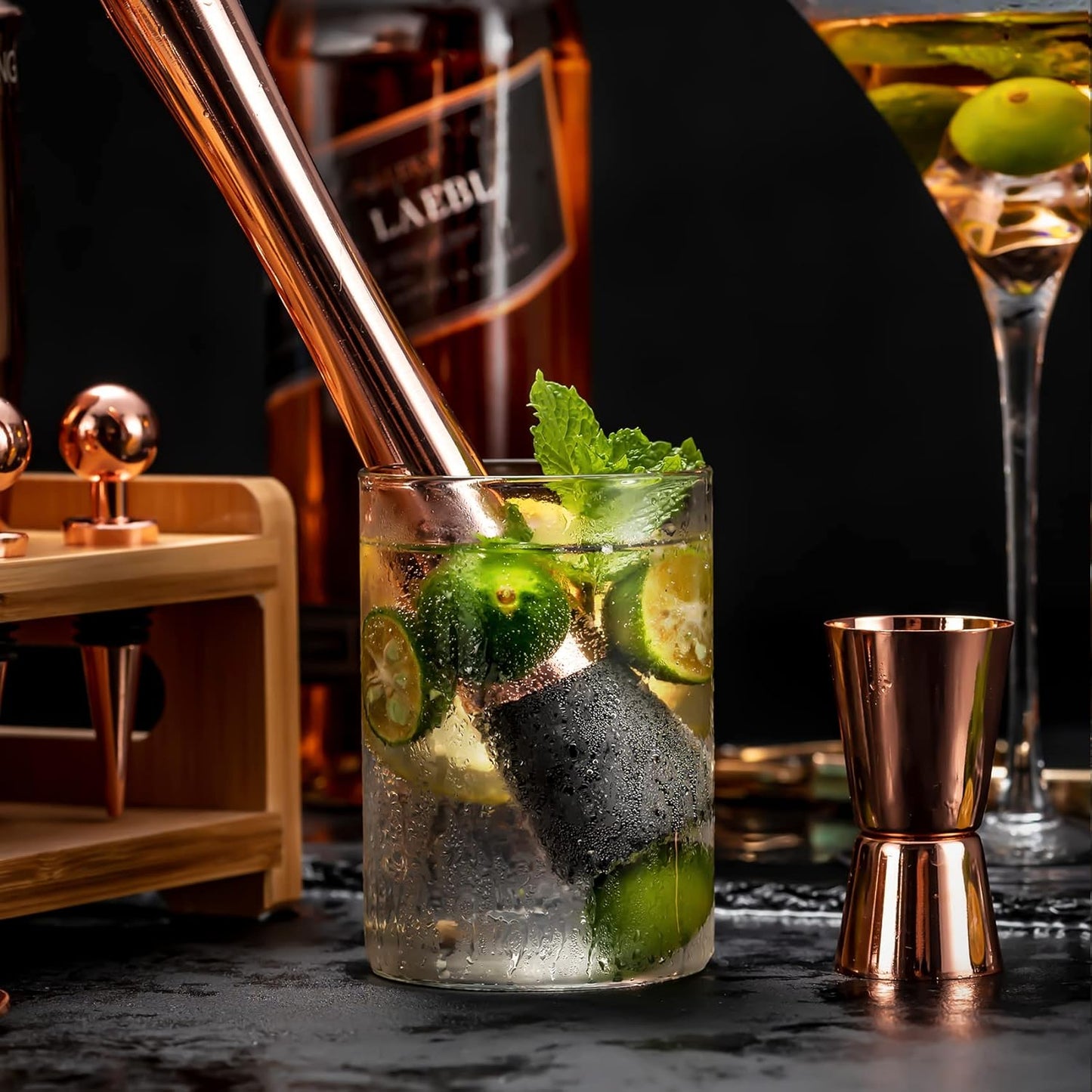 SOING Mixology 24-Piece Bartender Kit,Perfect Home Cocktail Shaker Set for Drink Mixing,Stainless Steel Bar Tools with Stand,Velvet Carry Bag & Recipes Cards Included