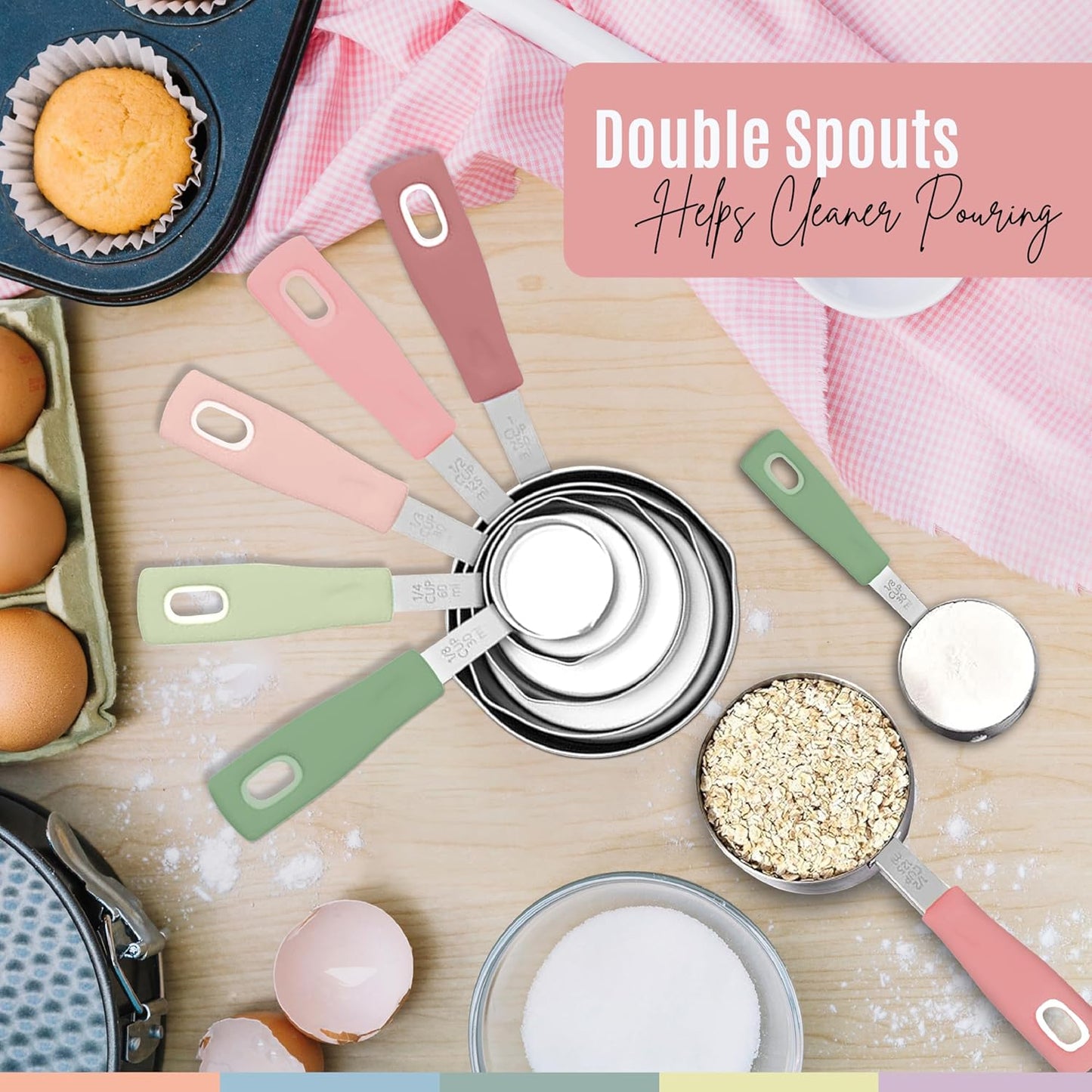 Nextop 14-Piece Stainless Steel Measuring Cups and Measuring Spoons Set with All Stackable Sizes and Leveler for Dry Ingredients, Complete Set for Kitchen & Baking Measuring Tools (Peach Set)