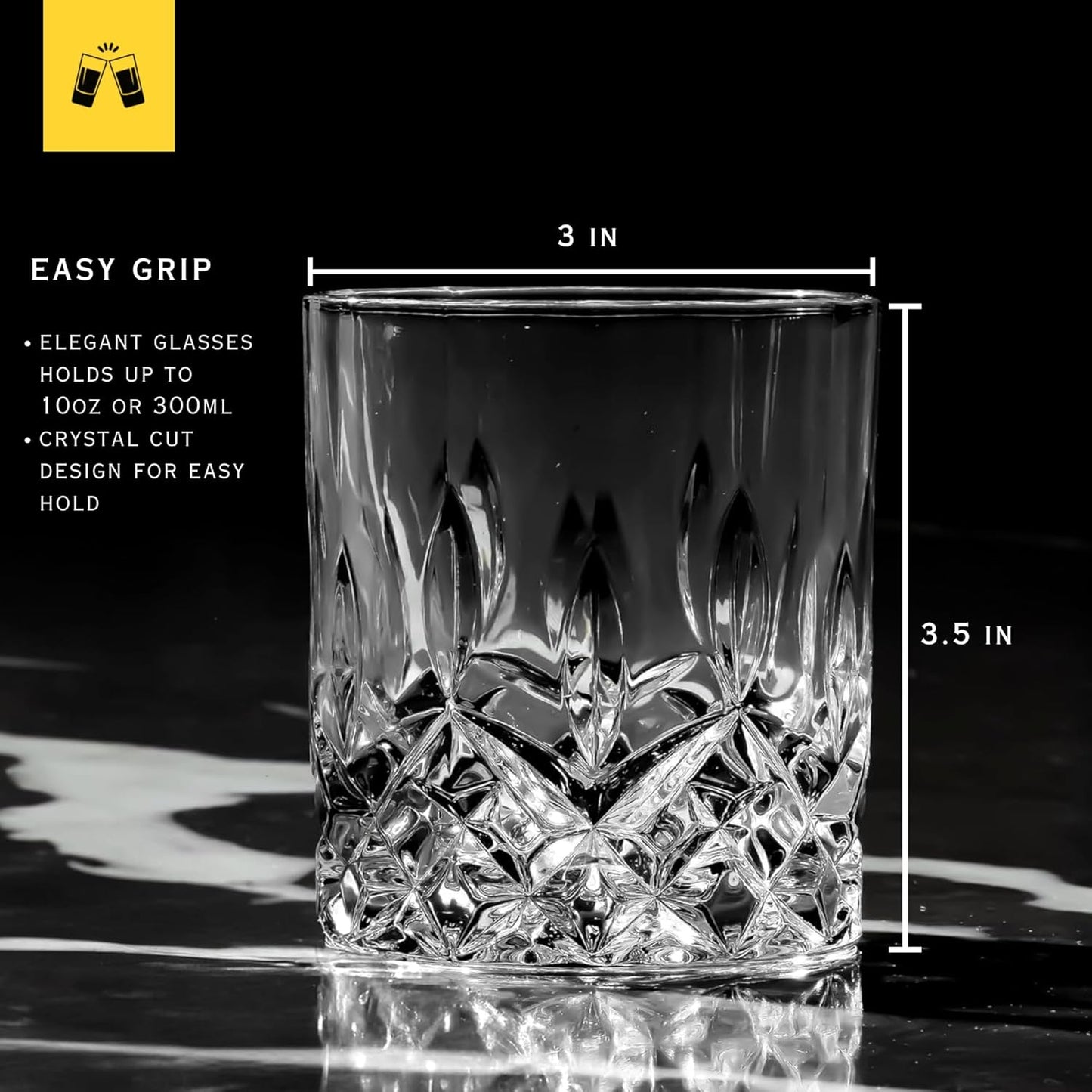LEMONSODA Crystal Cut Old Fashioned Whiskey Glasses Set of 2, 4, 6-10oz Ultra-Clear Premium Lead-Free Rocks Glass Tumbler For Drinking Bourbon, Scotch, Cognac, Cocktails (Set of 2)