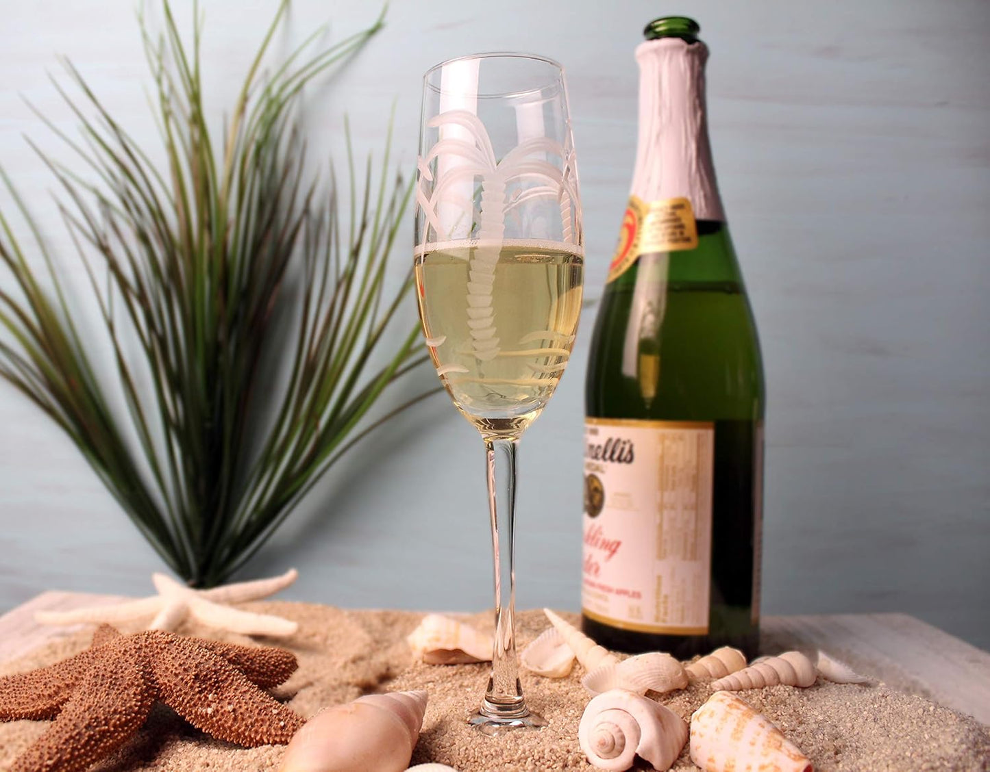 Rolf Glass Palm Tree Champagne Flute | 8oz Toasting Flute Glasses | Lead-Free and Diamond-Wheel Engraved Crystal Glass | Tropical Beach-Inspired Design | Proudly Made in the USA | Set of 2