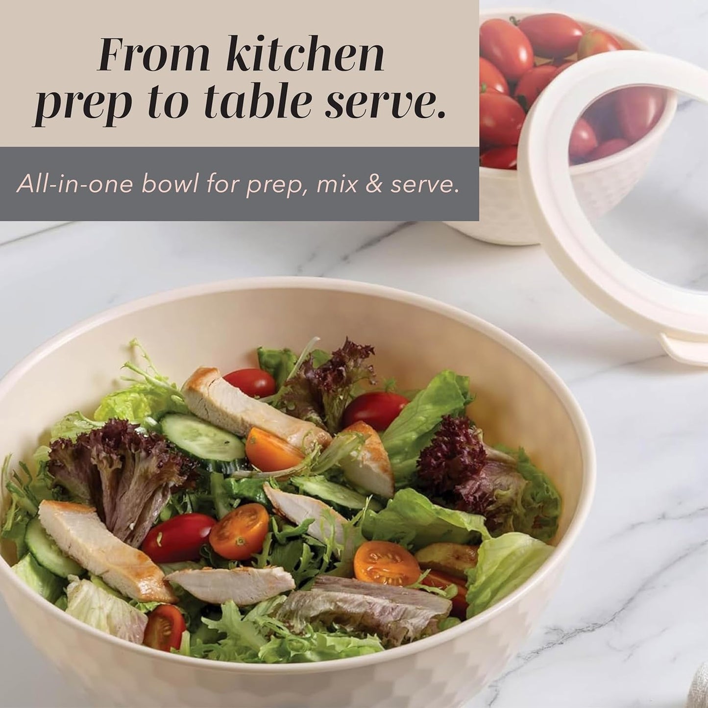 COOK WITH COLOR Mixing Bowls with Lids - 12 Piece Plastic Nesting Bowls Set includes 6 Prep Bowls and 6 Lids, Non Slip Bottom and Embossed Design - Microwave Safe (Cream)