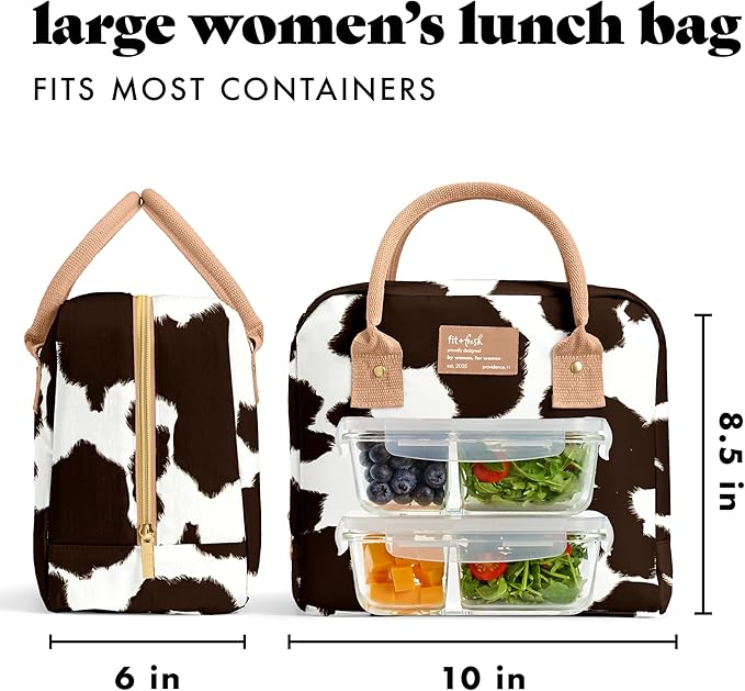 Fit & Fresh Bloomington Lunch Bag for Women - Insulated Large Lunch Box for Work with Containers, Leak-Resistant, Stain-Resistant, Zipper Closure, Cowhide