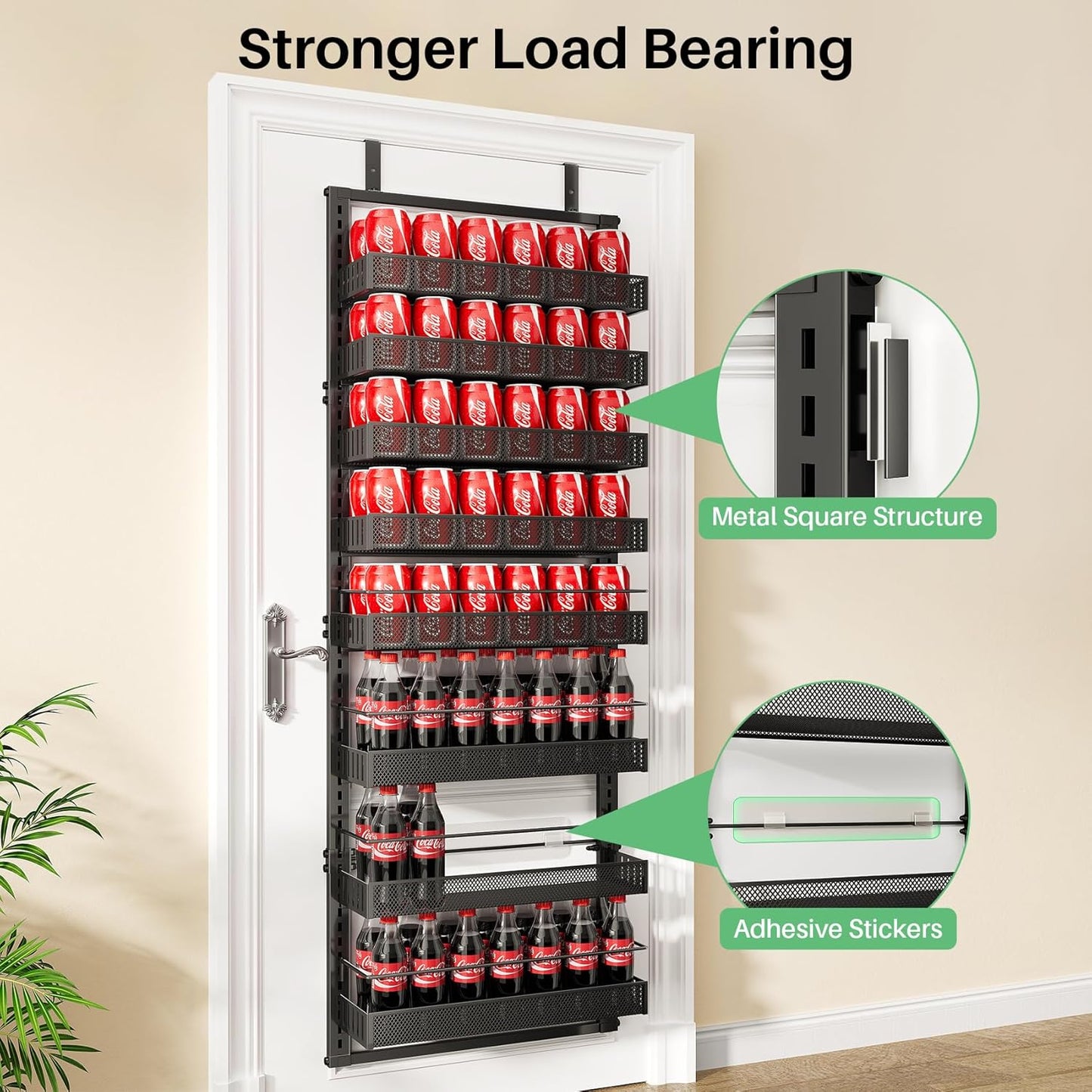 SNTD Over the Door Pantry Organizer - 8 Tier Adjustable Pantry Door Spice Organizer, Large Capacity Hanging Door Spice Rack for Kitchen Pantry Organizers and Storage (Black, 17" W x 6" D x 69" H)