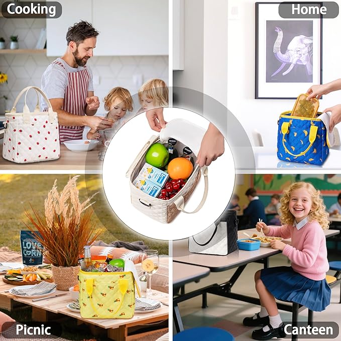 TuErCao Lunch Box for Women Lunch Bags for Work for Teacher Nurse Mom Small Insulated LunchBag for Picnic Travel Shopping, Portable Lightweight Ultrasonic Soft Touch LunchTote for Young Ladies