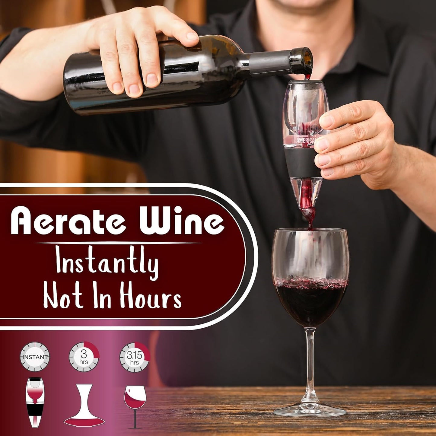 Red Wine Aerator- Wine Pourer- Decanter- Premium Wine Aerator with Stand - Decanter Aerating Spout with Filter for any type of Bottle or Glass- Oxygenator Accessory for Wine