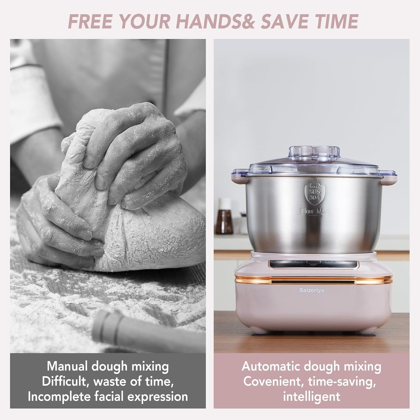 Electric Dough Maker with Ferment Function, 7L(6.6QT) Dough Mixer Machine with Stainless Steel Bowl, Kitchen Stand Mixers, Flour Kneading Machine for Pizza Bread-NEW