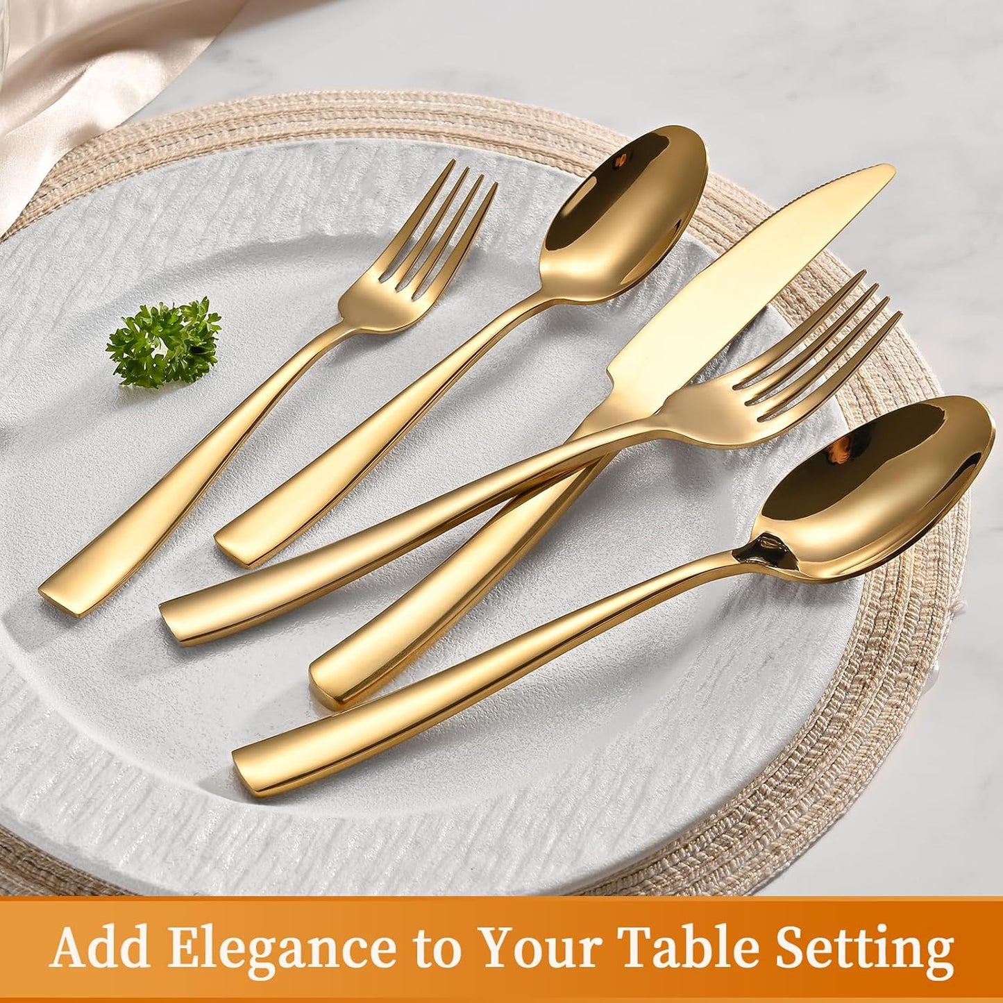 20-Piece Gold Silverware Set, Heavy Duty Stainless Steel Flatware Cutlery Set Service for 4, Food-Grade Utensil Sets for Home Restaurant, Dishwasher Safe