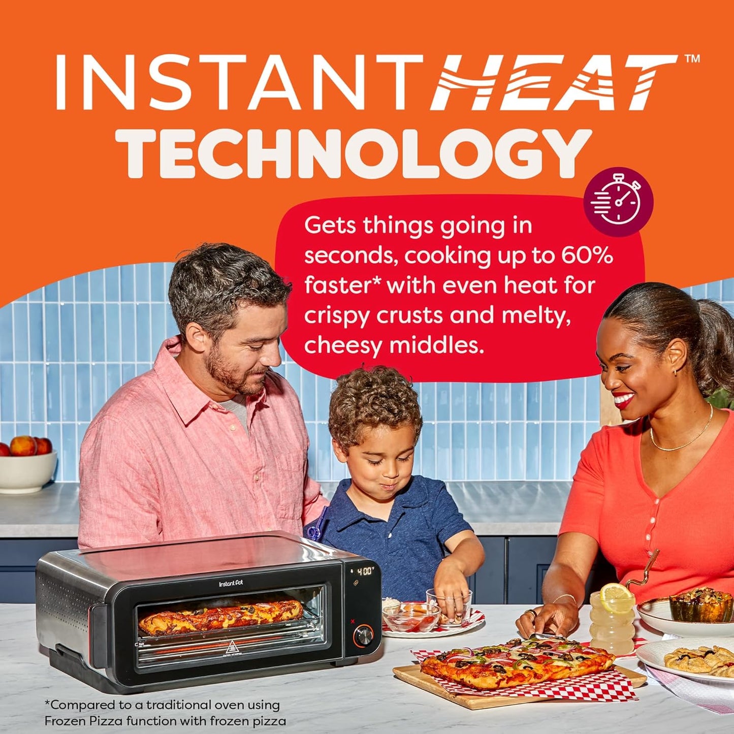 Instant Pot No Preheat Required* 6-in-1 Pizza and Toaster Oven with InstantHeat Technology, Fits a 12" Fresh or Frozen Pizza, Bake, Toast, Broil, & Reheat