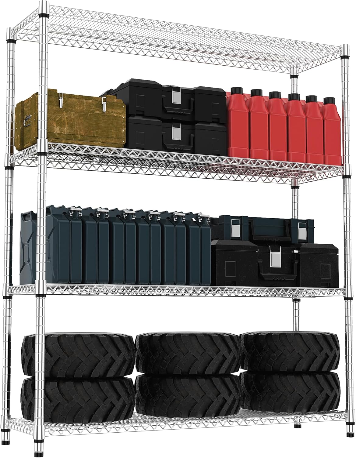 4 Tiers Shelf 2640 lbs Steel Storage Shelving Utility Shelving Unit Steel Organizer Wire Rack for Home,Kitchen,Office,Garage Chrome 17.7" D x 47.2" W x 70.3" H