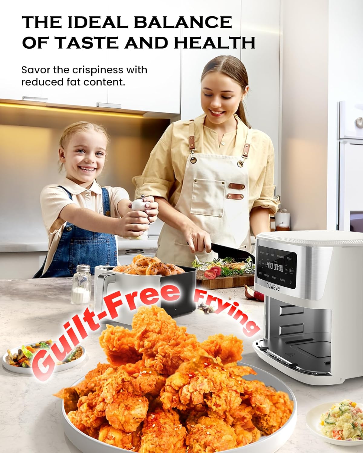 Nuwave Brio Plus 6-in-1 Air Fryer, 7-Qt Large Capacity, 50°F–400°F Precise Temp Control, Non-Toxic PFAS-Free Nonstick, Air Fry, Bake, Roast, Toast, Dehydrate, Reheat, 100 Presets, Dishwasher Safe