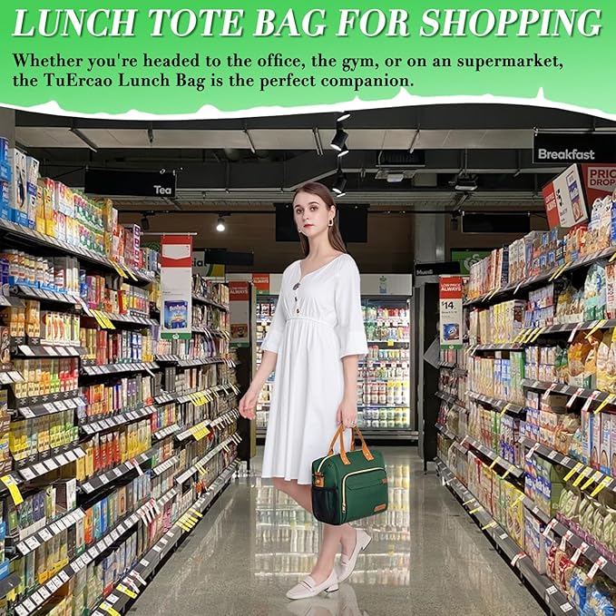 TuErCao Insulated Lunch Bag Adult Lunch Box for Women for Work Leakproof Soft Cooler for Beach Travel Picnic, Dark Green