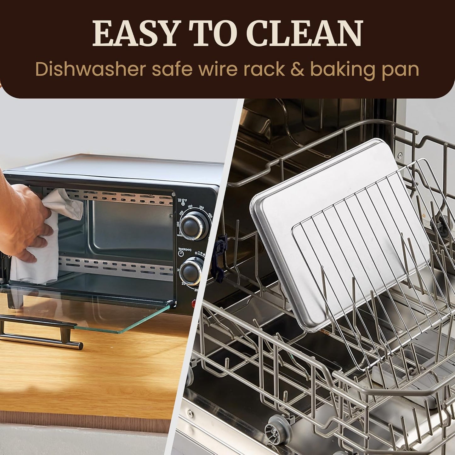 Elite Gourmet ETO490 9L/4 Slice Countertop Toaster Oven with 30-Minute Timer, Adjustable Temperature Control, Includes Baking Pan and Wire Rack, Bake, Broil, Toast, Black