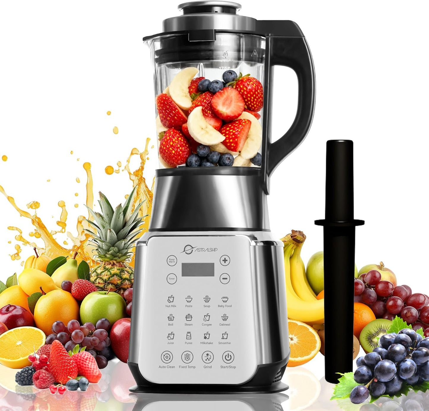 Glass Blenders for Kitchen – Stainless Steel Professional Blender for Smoothies 1500W Motor, Food Processor Combo 9 Adjustable Speeds, 14 Preset Programs, BPA-Free Glass Jar blender, Nut Milk, Soups