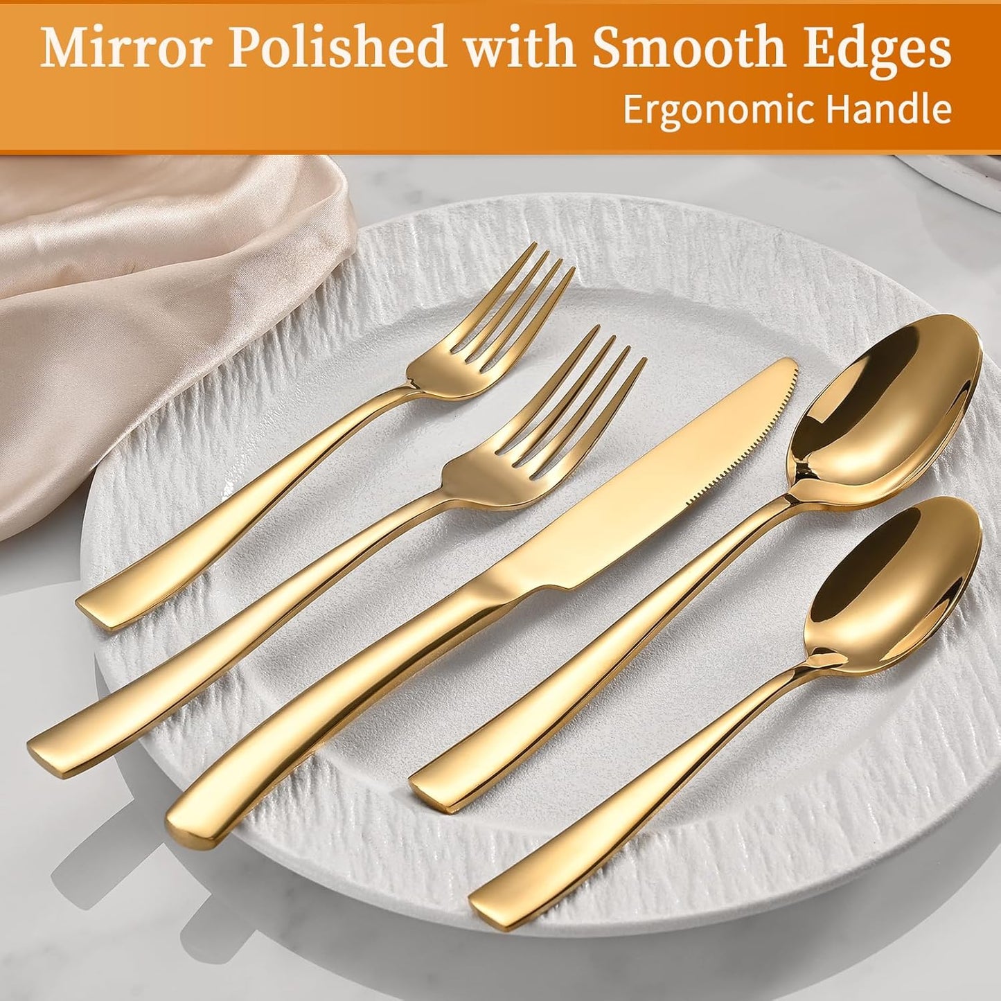 40-Piece Black Silverware Set, Heavy Duty Stainless Steel Flatware Cutlery Set Service for 8, Food-Grade Utensil Sets for Home Restaurant, Dishwasher Safe (Gold, 40)