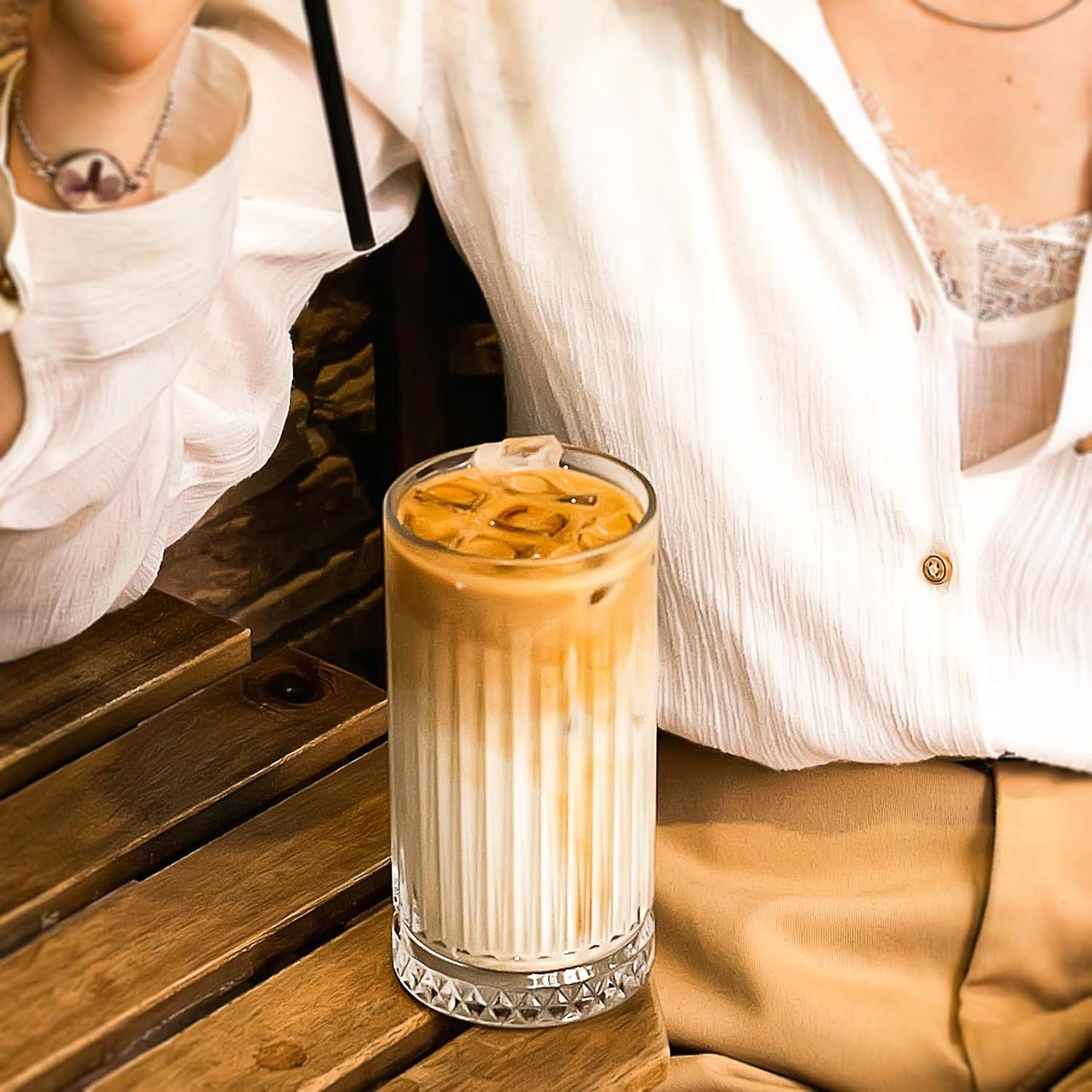 Highball Glasses Set of 6-15 oz Tall Glasses Drinking Set - Elegant Glassware Drinking Glasses for Water, Ice Coffee, Cocktail, Cold Beverage