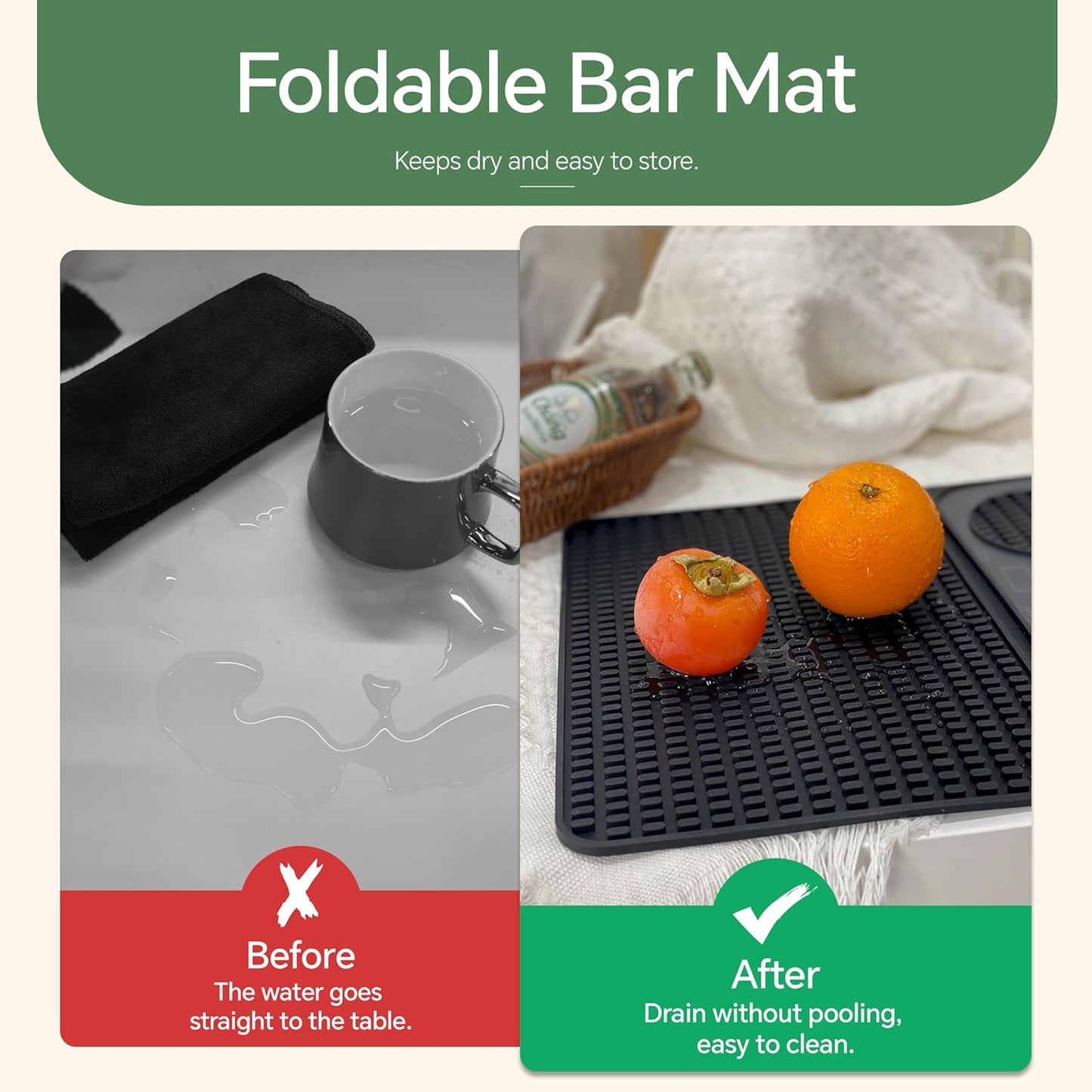 Bar Mat, Bar Accessories, Multifunctional Folding Cocktail Mat with Cutting Board, 18" X 12"(Black) Drying Mats,Bar Mat for Countertop,Bar Decorations for Home, Outdoor Bar Accessories,Travel