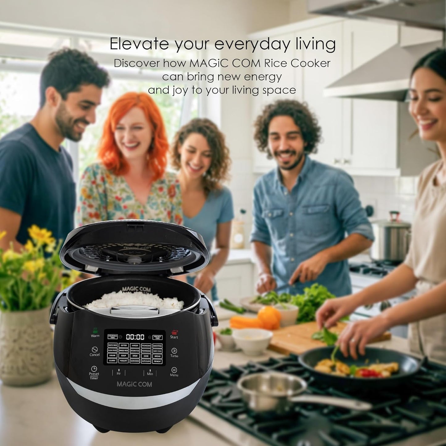 MAGiC COM Rice Cooker, 20 Cup(Cooked) 10 Cup(Uncooked) One Touch Healthy Cooking with 15 Menu Modes, Nonstick Inner Pot, Steamer Basket, Auto Clean, 24 Hour Delay Timer and Auto Keep Warm (Black)