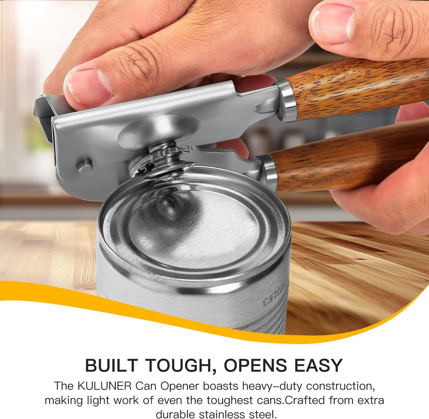 Upgraded Efficient Manual Can Opener - Selected Solid Wood Handle, Sharp and Smooth Blade Edge, Portable Design, Easy-Open Large Knob, Versatile for Various Bottle Caps(Boluoge)