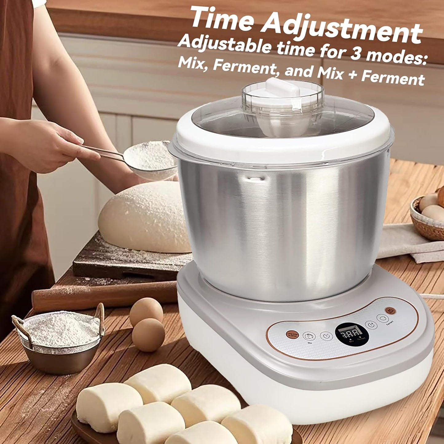 Dough Maker with Ferment Function 7.4Qt Large Capacity Dough Mixer,Commercial&Household Bread Mixer for Pizza, Noodles, Bread,Sourdough Kneading Machine with Stainless Steel Bowl, Face-up Touch Panel