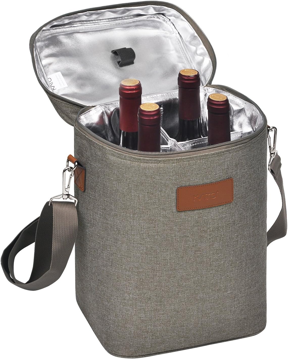 Tirrinia 4 Bottle Wine Gift Carrier - Leakproof & Insulated Padded Portable Wine Carrying Cooler Tote Bag for Travel, BYOB Restaurants, Wine Tasting, Parties, Gift for Wine Lovers, Grey