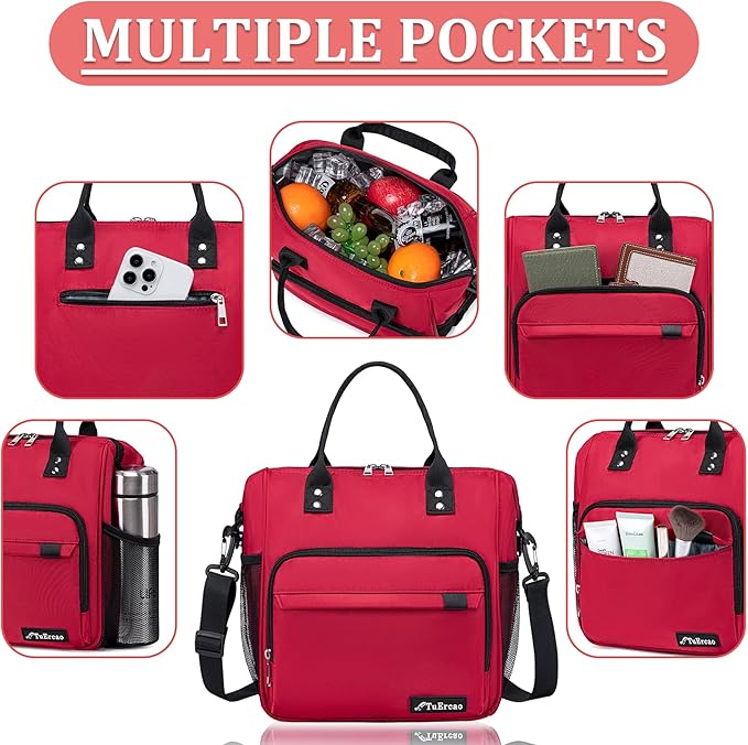 Red Lunch Box for Women for Work Insulated Lunch Bag for Female Adult, Fashion Ladies Lunch Tote Bag